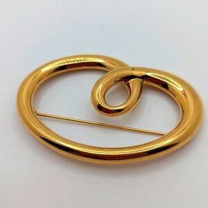 Vintage MONET Signed Pin Brooch Gold Tone Abstract Shape Swirl